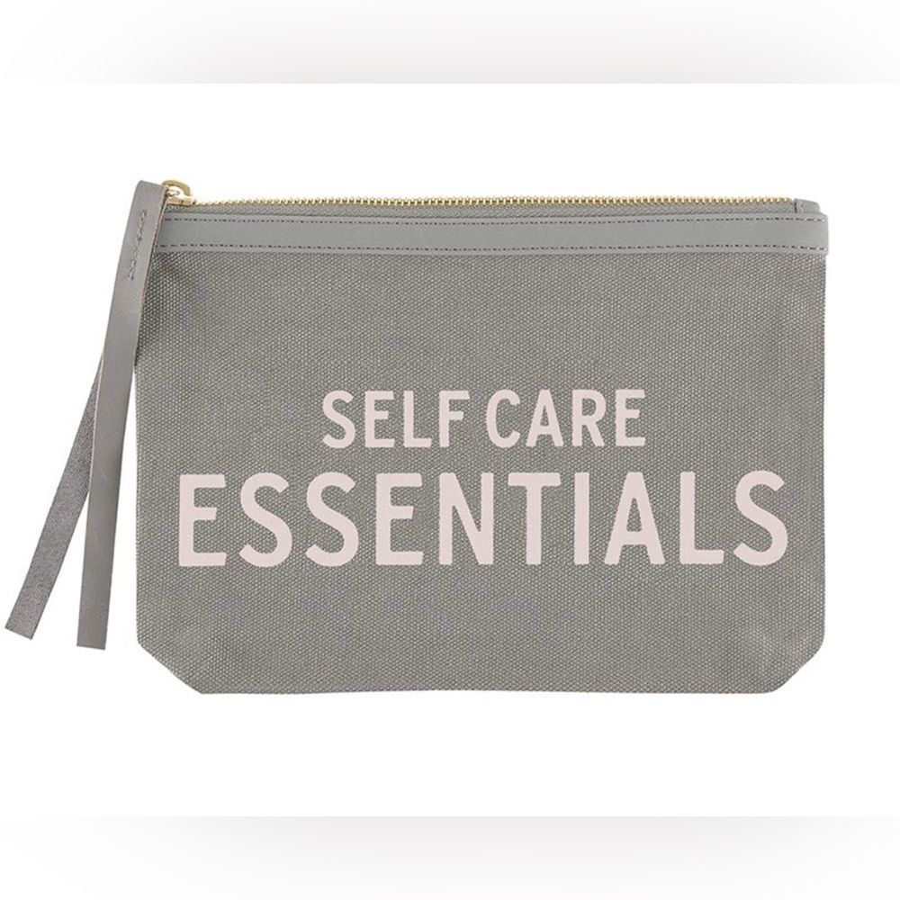 Gray Canvas and Leather‎ Zip Pouch